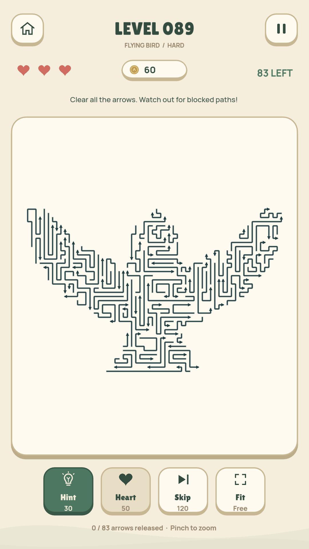 Flying bird shape made from interlocking arrows